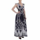 Donker blauwe armloze maxi jurk met print._