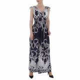 Donker blauwe armloze maxi jurk met print._