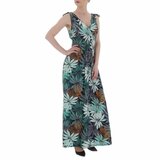 Donker groene armloze maxi jurk met tropical print._