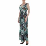 Donker groene armloze maxi jurk met tropical print._