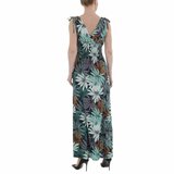 Donker groene armloze maxi jurk met tropical print._