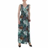 Donker groene armloze maxi jurk met tropical print._