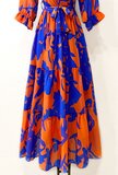 Sierlijke blauw-oranje maxi jurk SOLD OUT_