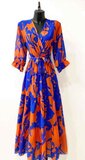 Elegante robe longue bleu-orange.SOLD OUT_