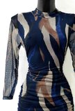 Prachtige blauwe mixed mesh bodycon jurk._