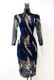 Prachtige blauwe mixed mesh bodycon jurk._