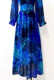 Maxi robe longue bleue mix a motif _