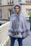 Elegante grijze cape jas met fake fur_