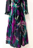 maxi robe longue pourpre- vert mix a motif_