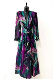 maxi robe longue pourpre- vert mix a motif_