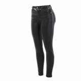 Trendy skinny zwarte high waist broek in leather look_