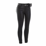 Trendy skinny zwarte high waist broek in leather look_