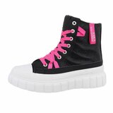 Hoge zwarte shiny textiel sneaker Divina_