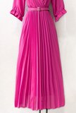 Elegante fuchsia plisse maxi jurk. SOLD OUT_