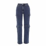 Trendy cargo hoge taille blue jeans_