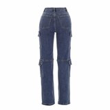 Trendy cargo hoge taille blue jeans_