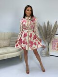 Cream-rose korte zijde jurk met print_