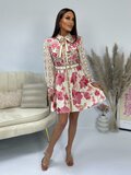 Cream-rose korte zijde jurk met print_