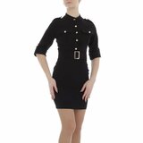 Zwarte korte bodycon jurk met gouden knoppen_