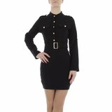 Zwarte korte bodycon jurk met gouden knoppen_