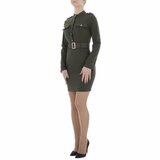 Kaki groene korte bodycon jurk met gouden knoppen_