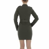 Kaki groene korte bodycon jurk met gouden knoppen_