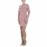 Rose korte bodycon jurk met gouden knoppen_