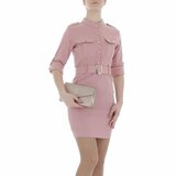 Rose korte bodycon jurk met gouden knoppen_