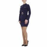 Donker blauwe korte bodycon jurk met gouden knoppen_