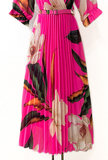 Elegante fuchsia mix maxi plisse jurk._