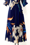 Sierlijke donker blauwe mix maxi plisse jurk._