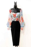 Romantische oranje-blauwe mixed shoulder off blouse-crop top_