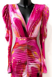 Lange fuchsia gouden bodycon jurk._