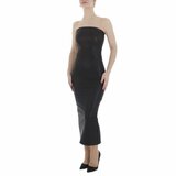 Trendy zwarte lange leatherlook bodycon jurk_