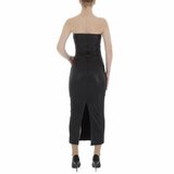 Trendy zwarte lange leatherlook bodycon jurk_