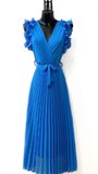 Elégante robe longue plissée bleue_