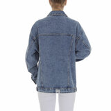 Fashion blauwe vest in jeans met decoratie_
