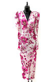 Lange fuchsia-witte bodycon jurk.TEMPORARY SOLD OUT_