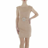 Trendy taupe mouwloze bodycon jurk._