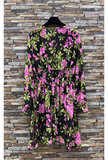 Mooie korte groen-rose jurk met bloemen print _