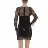 Schitterende zwarte korte bodycon jurk met geruite structuur_
