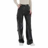 Zwarte cargo broek in leatherlook_