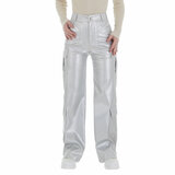 Zilveren cargo broek in leatherlook_