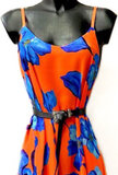 Zomerse oranje-blauwe maxi jurk_