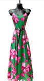 Zomerse groen-rose maxi jurk_