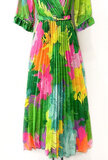 Fashion groene mix maxi plisse jurk._