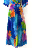 Fashion blauwe mix maxi plisse jurk._