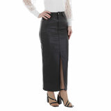 Trendy zwarte maxi leatherlook rok_