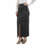 Trendy zwarte maxi leatherlook rok_