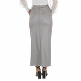 Trendy licht grijze maxi leatherlook rok_